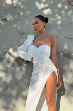 White Evita Linen Draped Dress -Jluxlabel Dress Shop 10 b62e2d03 0cee 41b4 9d15 9e0010951ec1