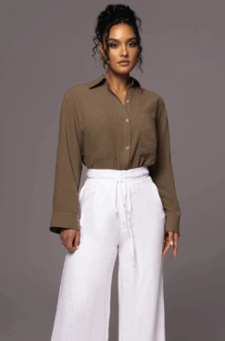 Olive By The Coast Crinkled Button Up