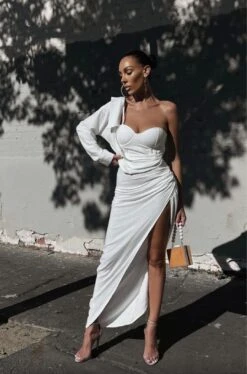 White Evita Linen Draped Dress -Jluxlabel Dress Shop 9 003c2636 1174 4921 b604 70dcf9640e63