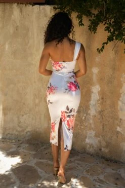 Ivory Crystalline Floral Midi Dress -Jluxlabel Dress Shop CHIFFON2023 25