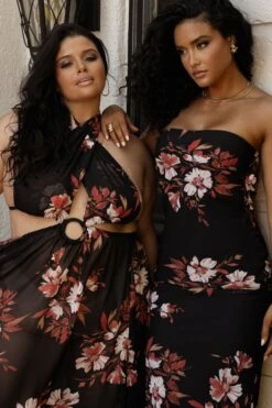 Red Floral Break Free Strapless Maxi Dress -Jluxlabel Dress Shop CHIFFON2023 44