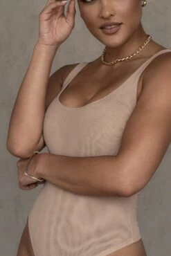 Beige Mesh Essentials Tank Bodysuit Undergarment -Jluxlabel Dress Shop ESSENTIALS3 PART2 44