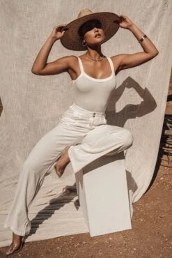 Ivory Akito Ribbed Bodysuit -Jluxlabel Dress Shop ESSENTIALS4 61