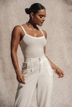 Ivory Akito Ribbed Bodysuit -Jluxlabel Dress Shop ESSENTIALS4 67