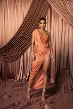 Caramel Kristiana Slit Dress -Jluxlabel Dress Shop HOLIDAY2022 PART1 2