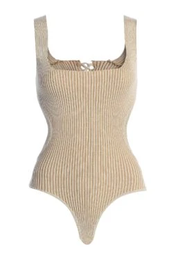 Taupe/White Deana Ribbed Bodysuit -Jluxlabel Dress Shop IMG 1474copy