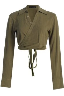 Olive Drift Away Linen Wrap Top -Jluxlabel Dress Shop IMG 9478copy