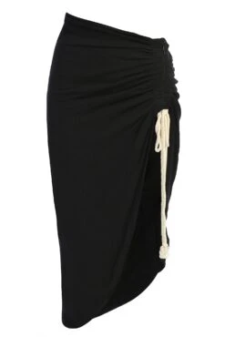 Black Spring Ruched Linen Skirt -Jluxlabel Dress Shop IMG 9505