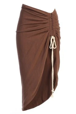 Chocolate Spring Ruched Linen Skirt -Jluxlabel Dress Shop IMG 9507