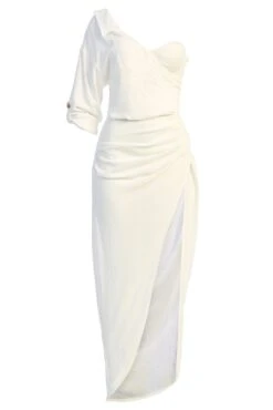 White Evita Linen Draped Dress -Jluxlabel Dress Shop IMG 9662