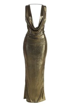 Gold Highlights Cowl Neck Maxi Dress -Jluxlabel Dress Shop IMG 9800copy