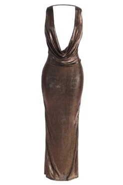 Rose Gold Highlights Cowl Neck Maxi Dress -Jluxlabel Dress Shop IMG 9802copy