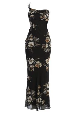 Grey Floral Treasure One Shoulder Dress -Jluxlabel Dress Shop IMG 9811copy