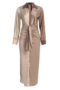 Taupe Color Block Satin Midi Dress -Jluxlabel Dress Shop IMG 9839copy