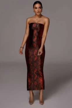 Red Bianca Snakeskin Slit Dress -Jluxlabel Dress Shop JLUXLABEL PRODUCT MAR172020 1681