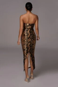 Gold Bianca Snakeskin Slit Dress -Jluxlabel Dress Shop JLUXLABEL PRODUCT MAR172020 1714