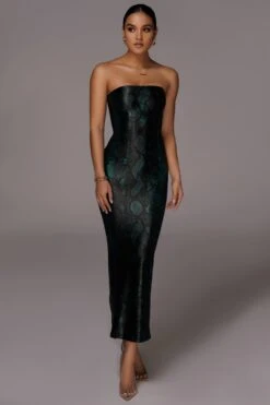 Green Bianca Snakeskin Slit Dress -Jluxlabel Dress Shop JLUXLABEL PRODUCT MAR172020 1764