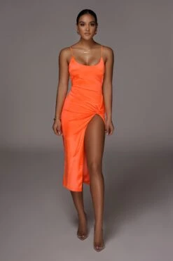 Orange Aldis Satin Slit Dress -Jluxlabel Dress Shop JLUXLABEL PRODUCT MAR172020 717