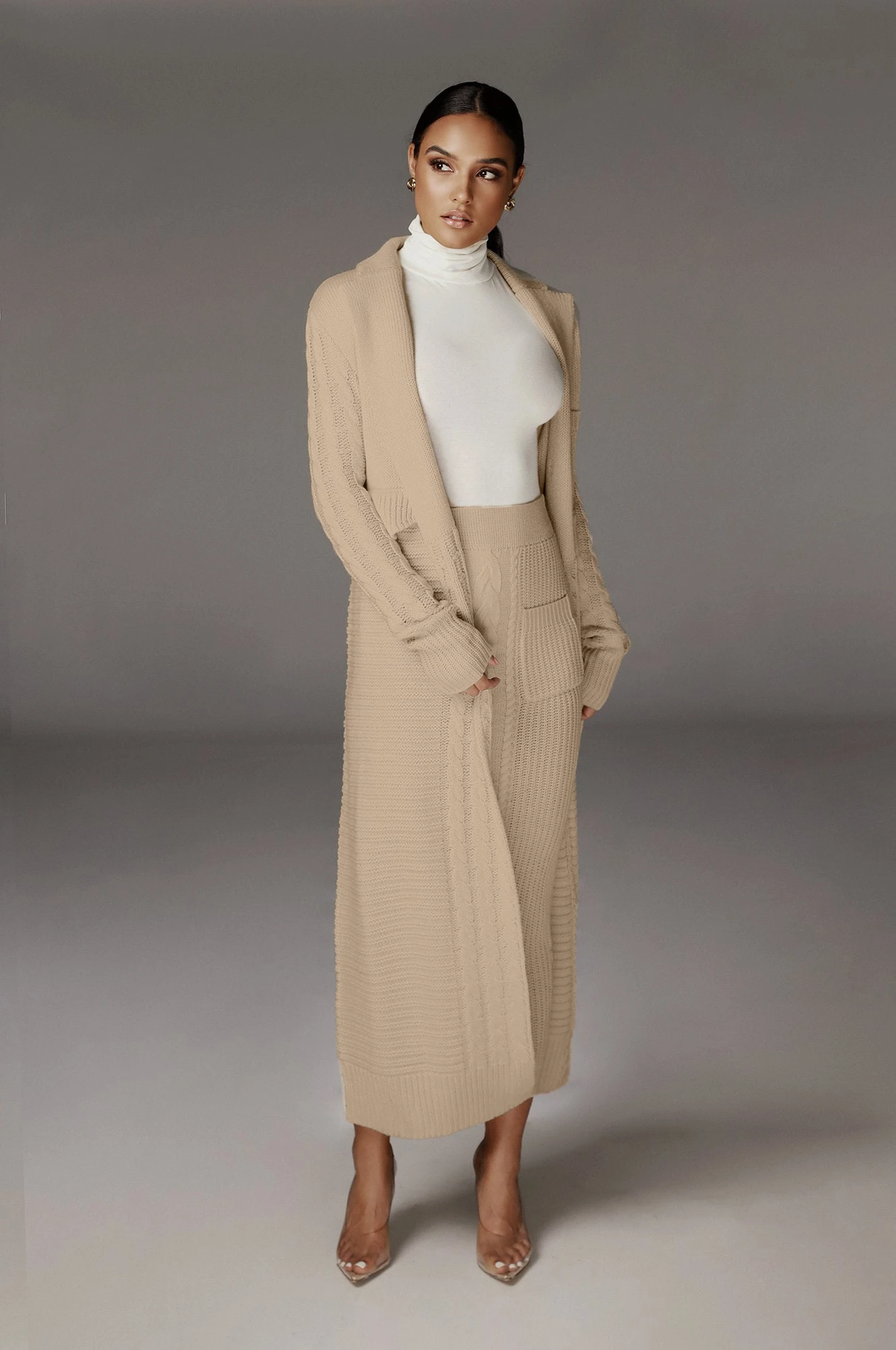 Cream Missy Cable Sweater Midi Skirt 4 Cream Missy Cable Sweater Midi Skirt - Image 2