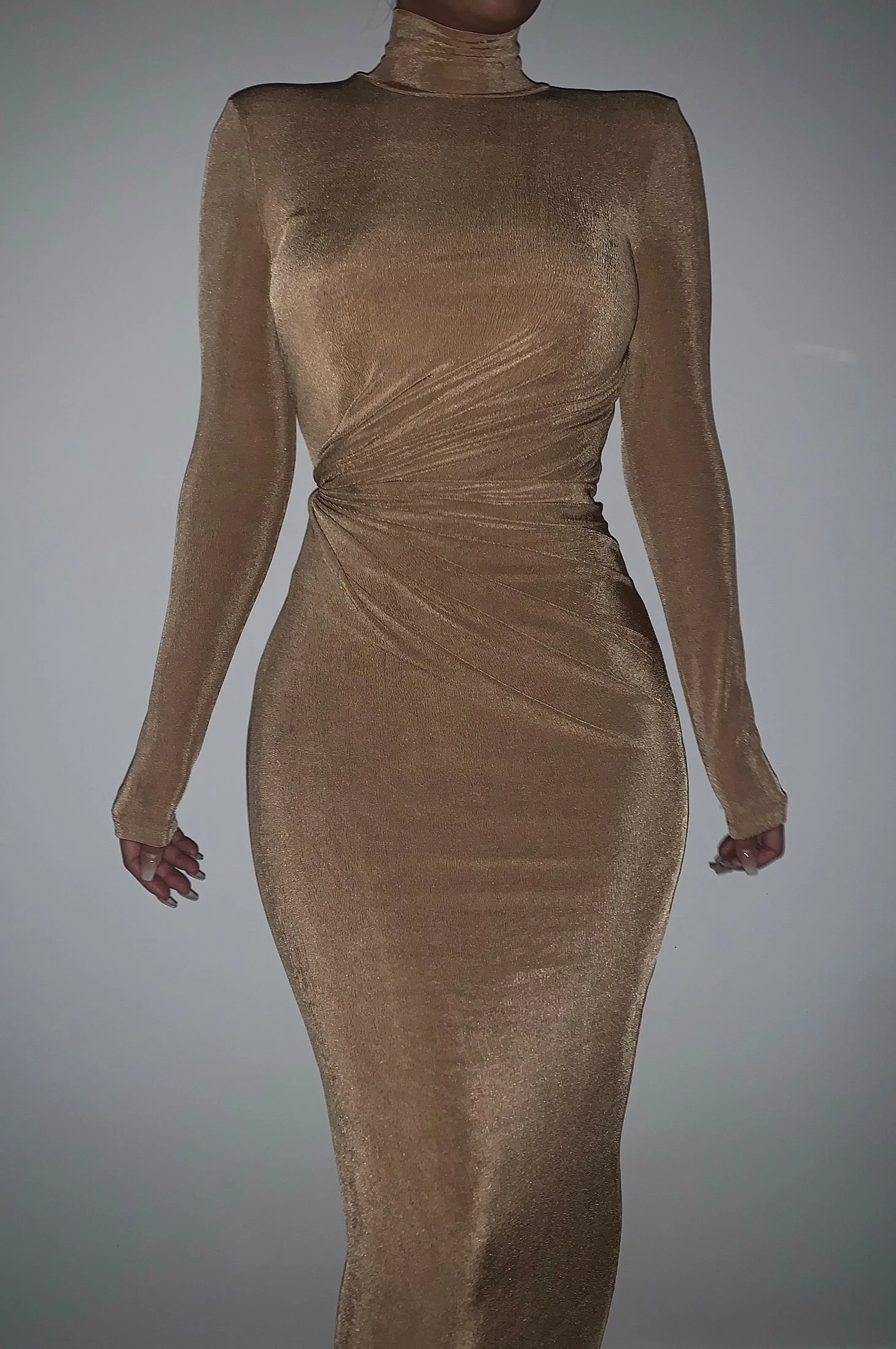 Tan Kara Mock Neck Dress 5 Tan Kara Mock Neck Dress - Image 3