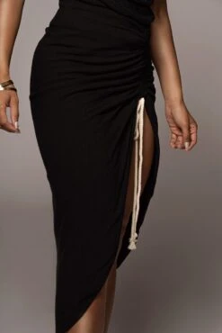 Black Spring Ruched Linen Skirt -Jluxlabel Dress Shop JULY8LINEN 70