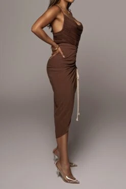 Chocolate Spring Ruched Linen Skirt -Jluxlabel Dress Shop JULY8LINEN 77