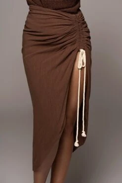 Chocolate Spring Ruched Linen Skirt -Jluxlabel Dress Shop JULY8LINEN 84