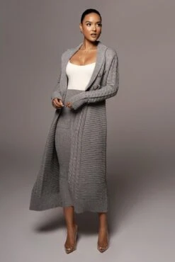Grey Evana Cable Knit Cardigan -Jluxlabel Dress Shop OCT28 56