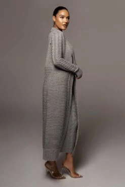 Grey Evana Cable Knit Cardigan -Jluxlabel Dress Shop OCT28 58