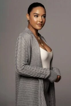 Grey Evana Cable Knit Cardigan -Jluxlabel Dress Shop OCT28 63