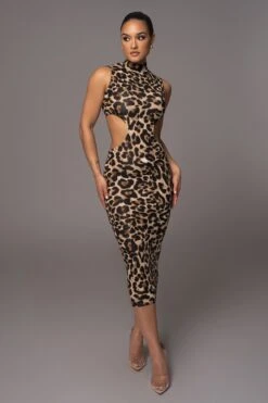 Leopard Dynasty Cutout Midi Dress -Jluxlabel Dress Shop PRODUCT APR112023 133
