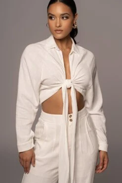 Ivory Soho Front Tied Woven Top -Jluxlabel Dress Shop PRODUCT APR152022 187