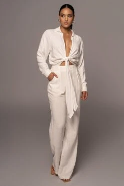 Ivory Soho Front Tied Woven Top -Jluxlabel Dress Shop PRODUCT APR152022 192