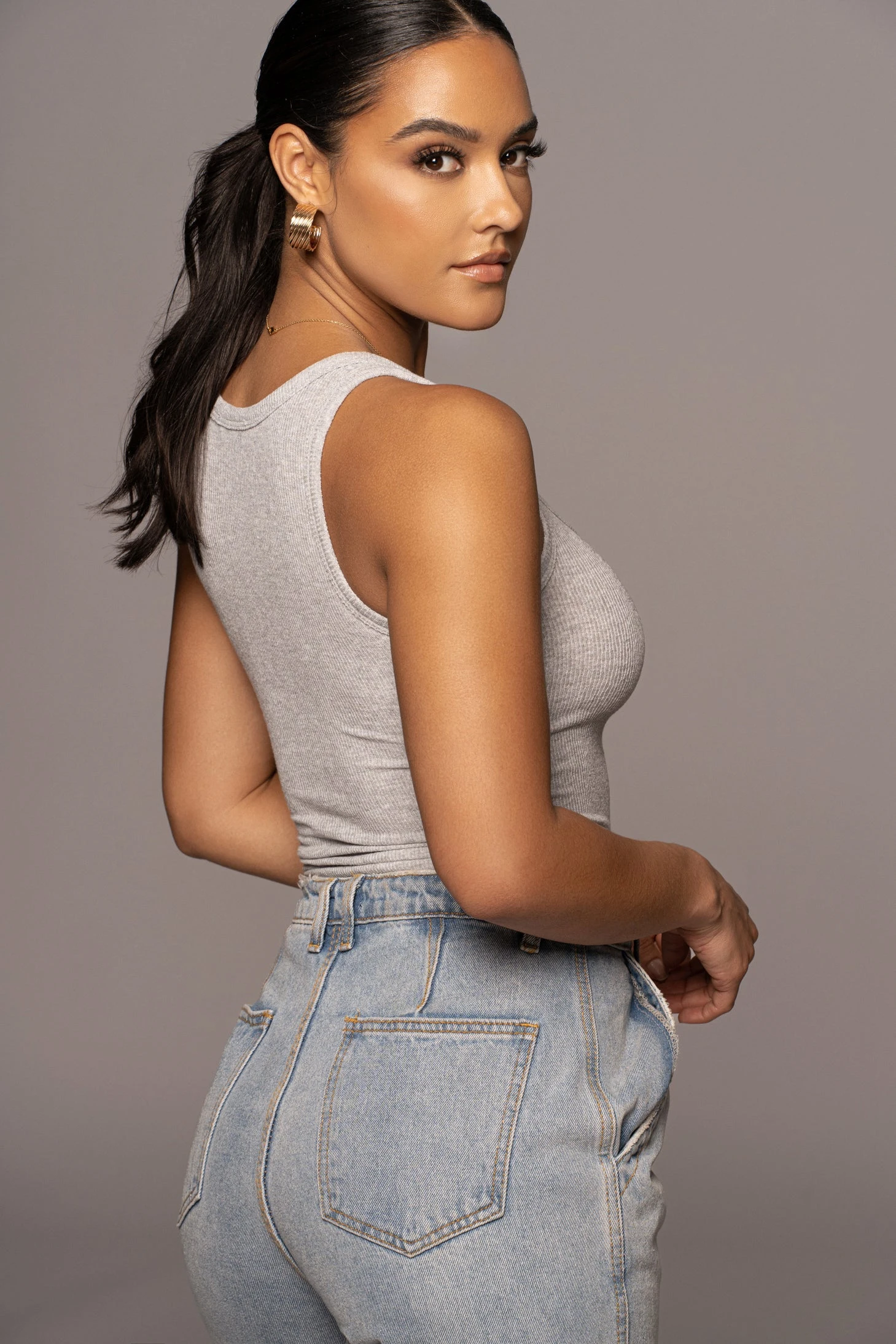 Grey Buttoned Ribbed Tank 5 Grey Buttoned Ribbed Tank - Image 3