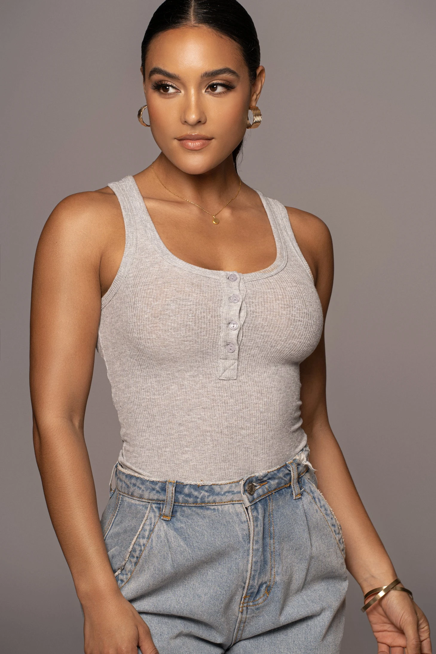 Grey Buttoned Ribbed Tank 3 Grey Buttoned Ribbed Tank