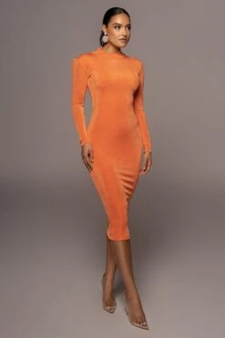 Orange Audette Turtleneck Dress -Jluxlabel Dress Shop PRODUCT APR152022 260