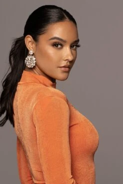 Orange Audette Turtleneck Dress -Jluxlabel Dress Shop PRODUCT APR152022 263