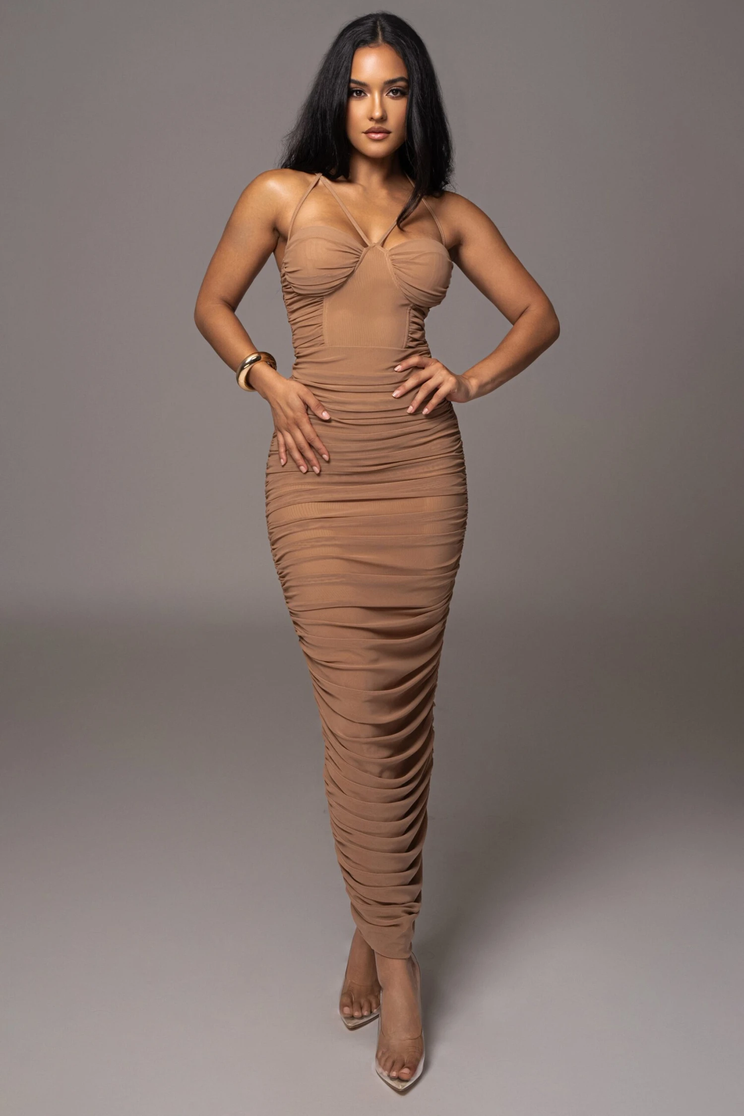 Tan Elite Mesh Maxi Dress 5 Tan Elite Mesh Maxi Dress - Image 3