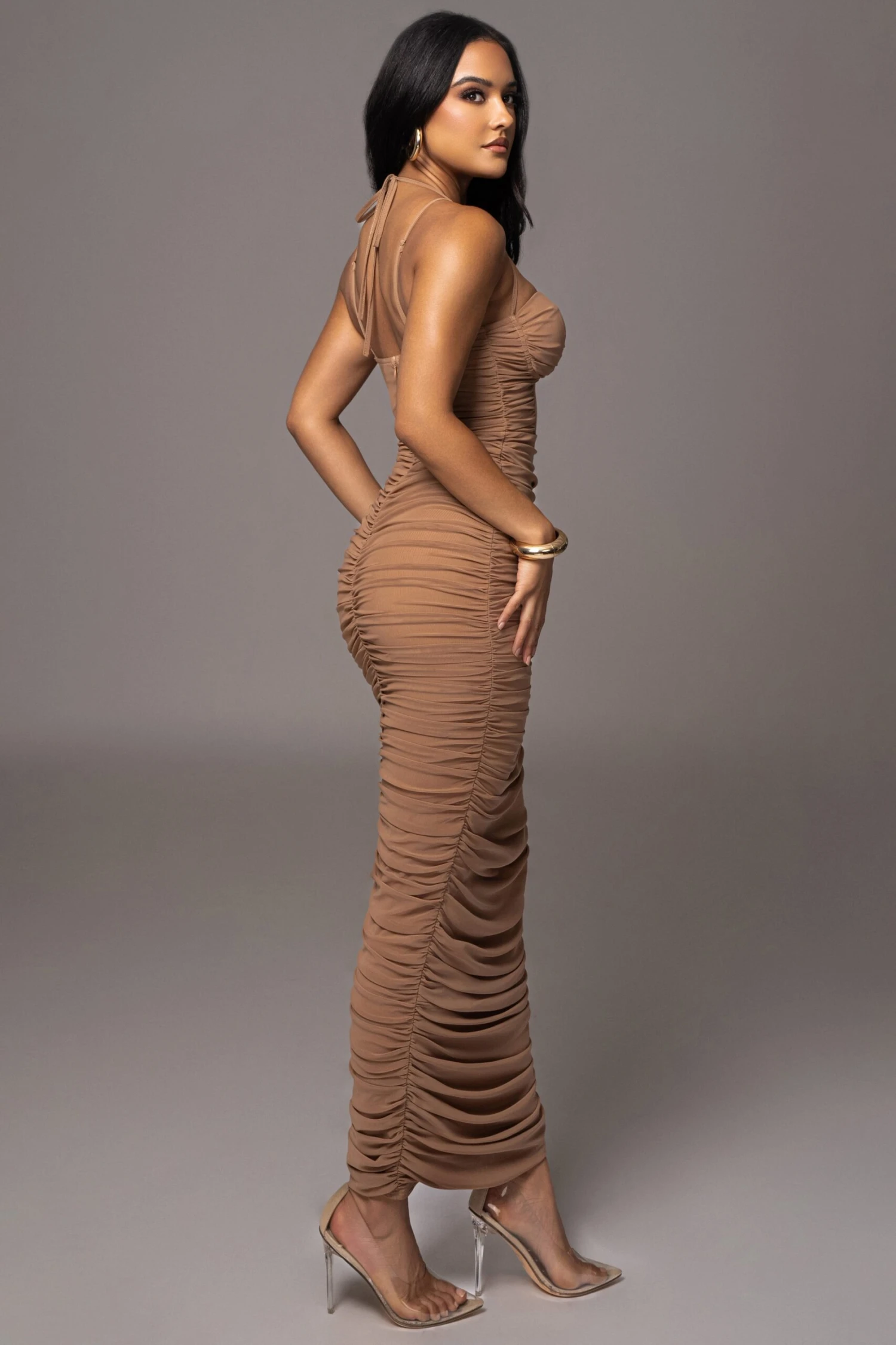 Tan Elite Mesh Maxi Dress 8 Tan Elite Mesh Maxi Dress - Image 6