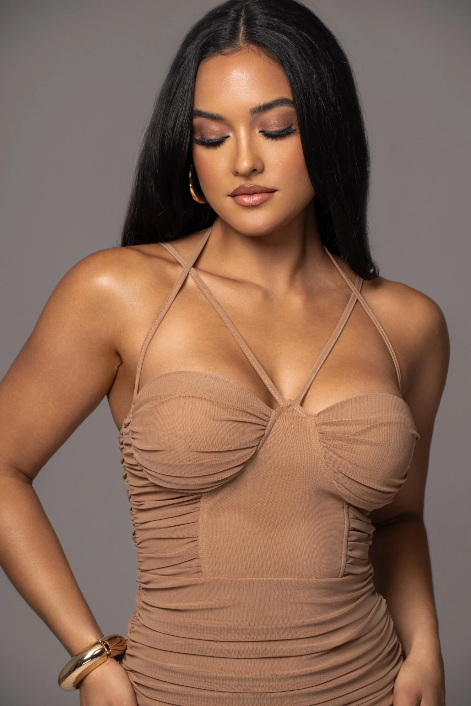 Tan Elite Mesh Maxi Dress 4 Tan Elite Mesh Maxi Dress - Image 2