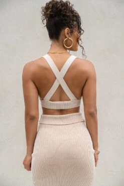 Taupe/White Jodie Ribbed Top -Jluxlabel Dress Shop PRODUCT AUG222022 KNITS 53