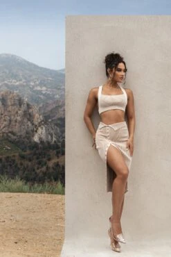 Taupe/White Jodie Ribbed Top -Jluxlabel Dress Shop PRODUCT AUG222022 KNITS 61