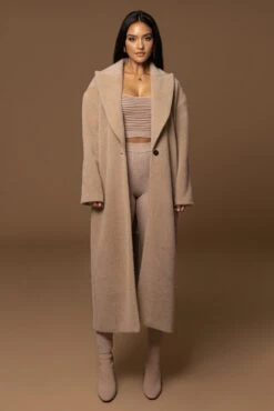 Sand Chelsie Longline Coat -Jluxlabel Dress Shop PRODUCT DEC122022 WINTER 154