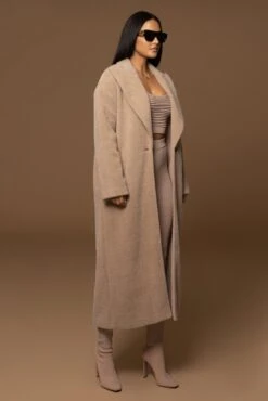Sand Chelsie Longline Coat -Jluxlabel Dress Shop PRODUCT DEC122022 WINTER 155