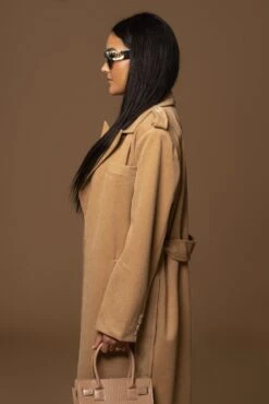 Camel Savannah Belted Wool Coat -Jluxlabel Dress Shop PRODUCT DEC122022 WINTER 23