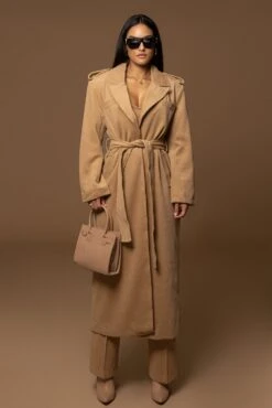 Camel Savannah Belted Wool Coat -Jluxlabel Dress Shop PRODUCT DEC122022 WINTER 27