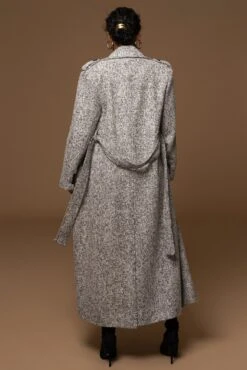 Lt. Grey Savannah Belted Tweed Coat 40 Lt. Grey Savannah Belted Tweed Coat -Jluxlabel Dress Shop PRODUCT DEC302022 WINTER 22