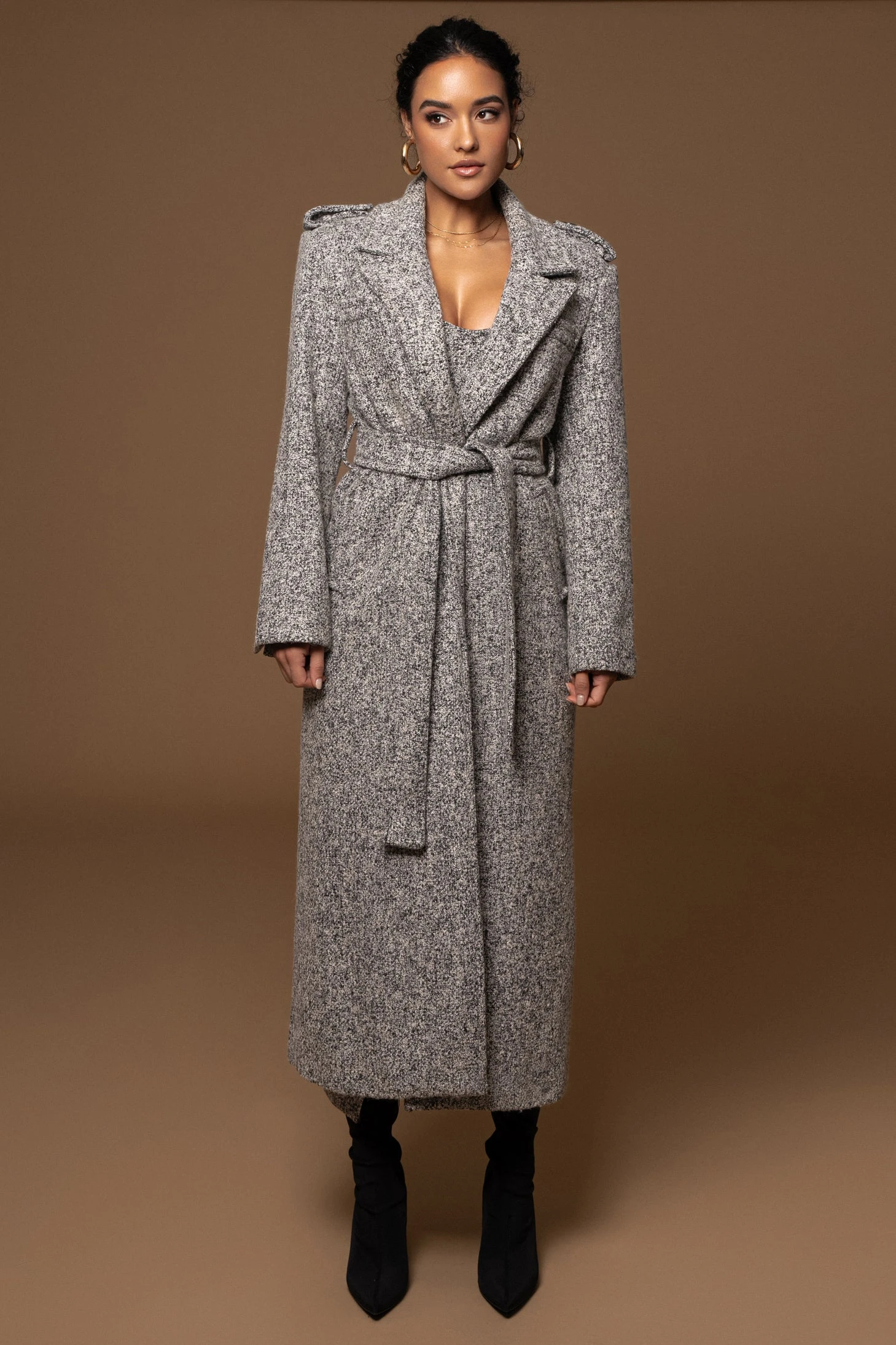 Lt. Grey Savannah Belted Tweed Coat 7 Lt. Grey Savannah Belted Tweed Coat - Image 5