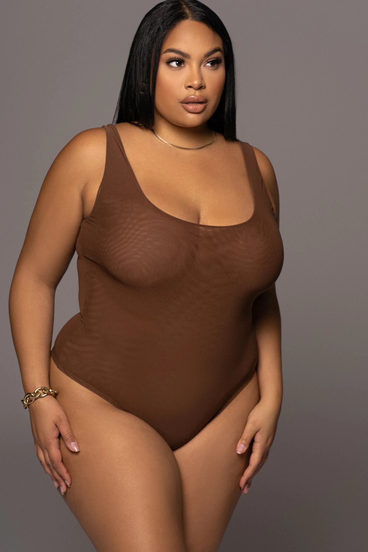 Chocolate Mesh Essential Tank Bodysuit Undergarment 5 Chocolate Mesh Essential Tank Bodysuit Undergarment - Image 4