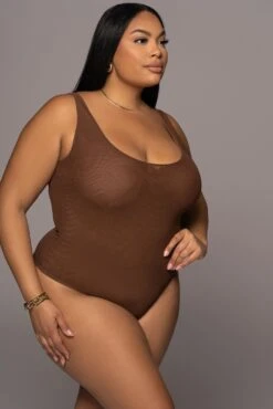 Chocolate Mesh Essential Tank Bodysuit Undergarment 34 Chocolate Mesh Essential Tank Bodysuit Undergarment -Jluxlabel Dress Shop PRODUCT DEC32021 148